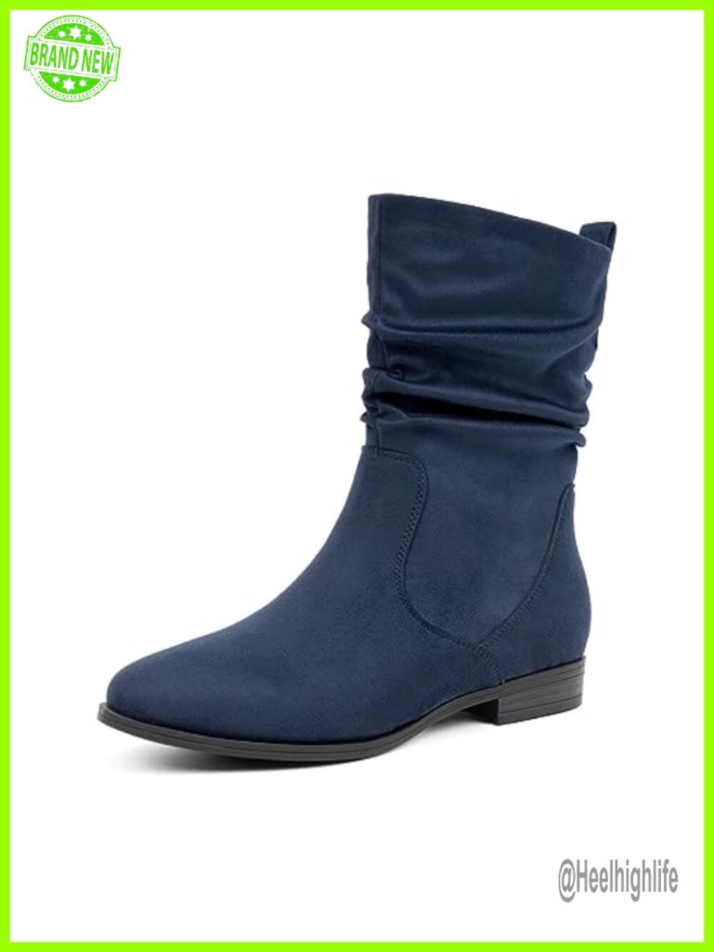 Women Mid Calf Slouchy Boots Faux Suede Almond Toe Low Heel